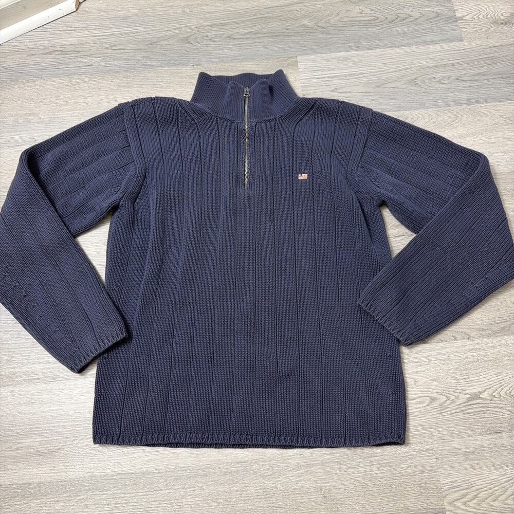 Ralph Lauren Sweater Mens Large Navy 1/4 Zip Long Sleeve Knit Pullover USA Flag